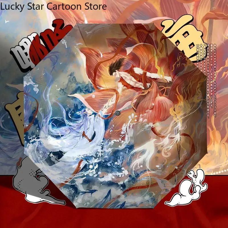 تأثيري أنيمي Ne Zha 2 Aobing في الهواء الطلق الشمس المظلة للطي المطر صني المطر ثنائي الاستخدام الفينيل مظلة هدية عيد ميلاد