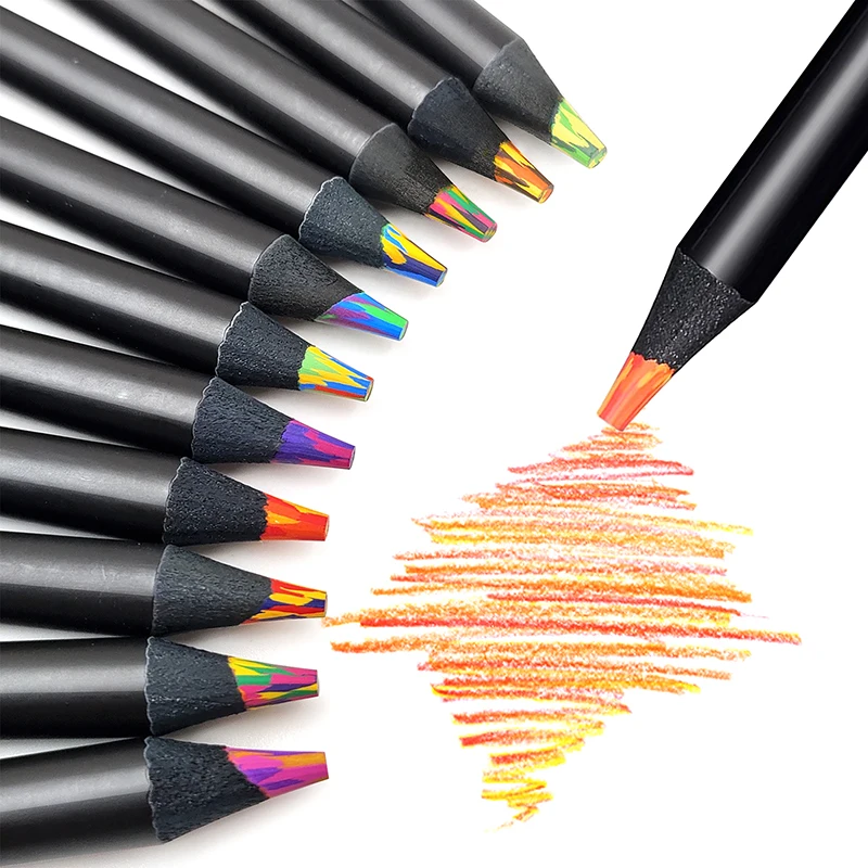 Black Wood Rainbow Colored Pencil 5.0mm Lead Core For Art Graffiti Marking Drawing Sketching Office School Stationer