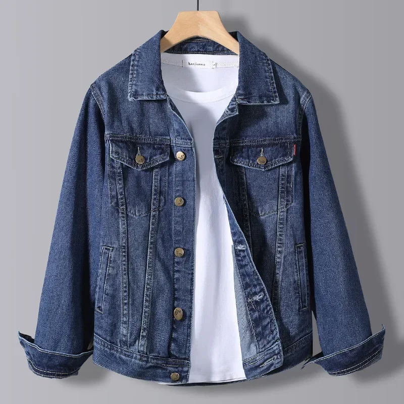 2026 Men's Slim Fit Denim Jacket Solid Lapel Quality Cotton Button-Up Casual Outerwear Autumn Coat for Men