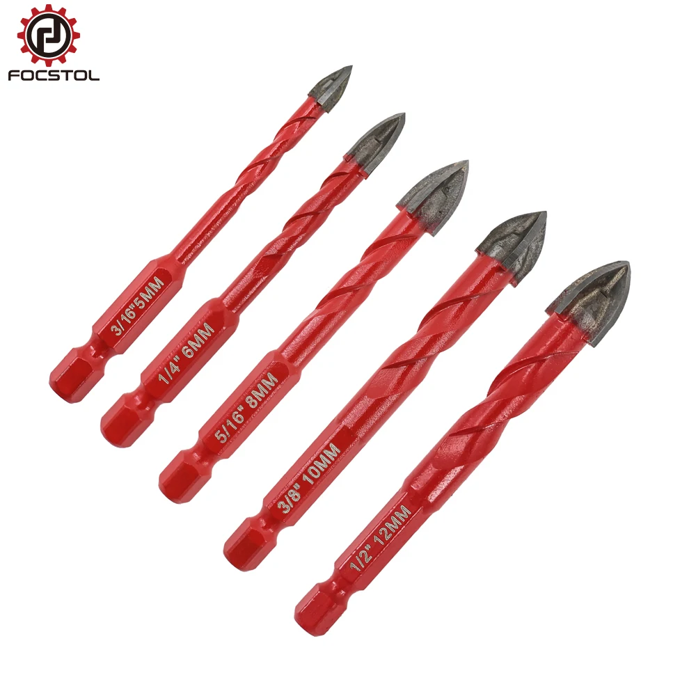 FOCSTOL 5/6/8/10/12mm 5PCS Drill Bit Set Carbide Drill Tipped Hole Saw Woodworking For Plastic Masonry Ceramic Tile