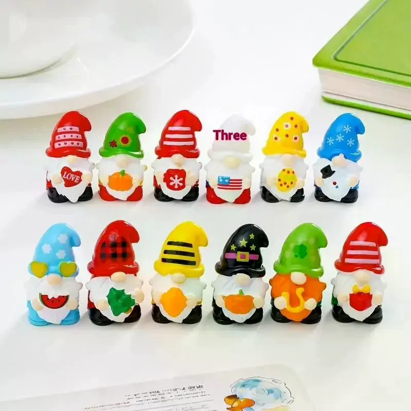 5Pcs Multicolor Mini Resin Gnome Figurines Painted Garden Elf Micro Landscape Desktop Home Easter Decor Accessories
