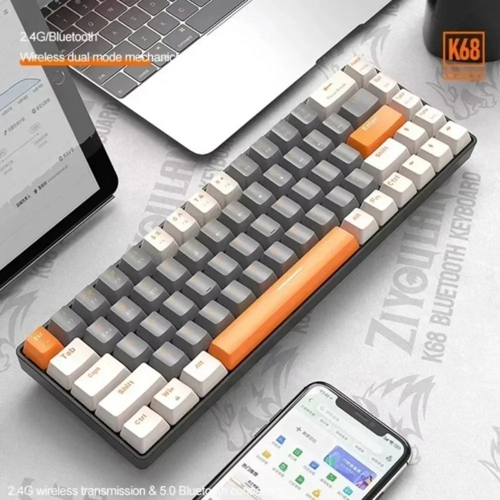 K68 Wireless Mechanical Keyboard Mini 68-Key Dual Mode Bluetooth 2.4G Hot Swap Red Switch for PC PS4 Xbox iPhone iPad Gaming PC