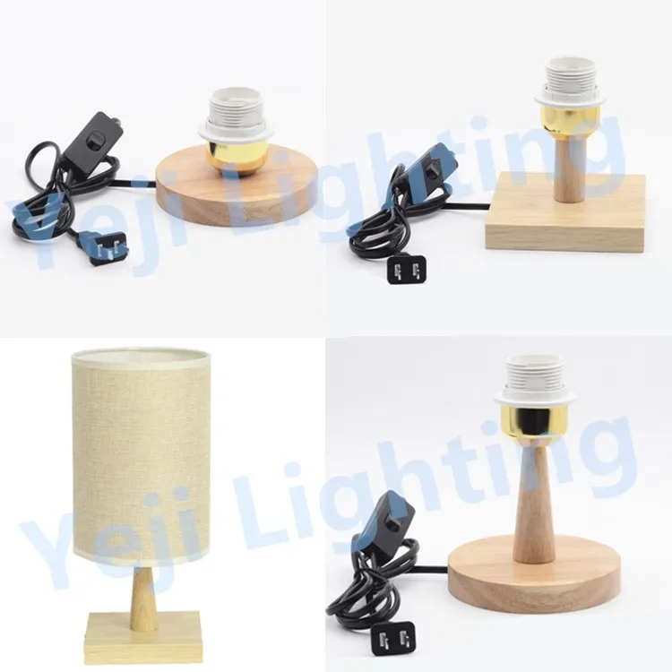 100mm / 120mm wood base with E27 socket lamp holder with on / off button switch cable cord set wood table led lamp for bed room