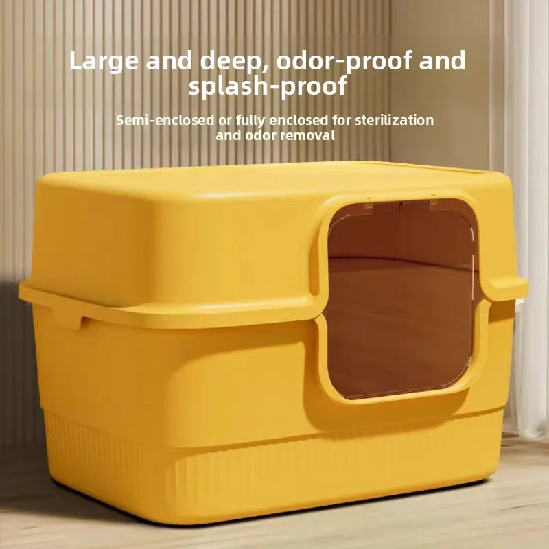 

Extra Large Open-Top Litter Box Anti-Spla Semi-Closed Toilet for Kittens Special Extra Large Sand Tray Poop...