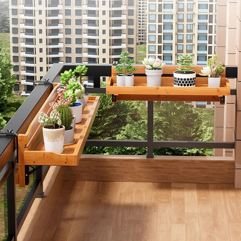Balcony Plant Shelves Outdoor Hanging Foldable Flowers Shelf Adjustable Space Saving Flowerpot Stand Terrace Waterproof Holder