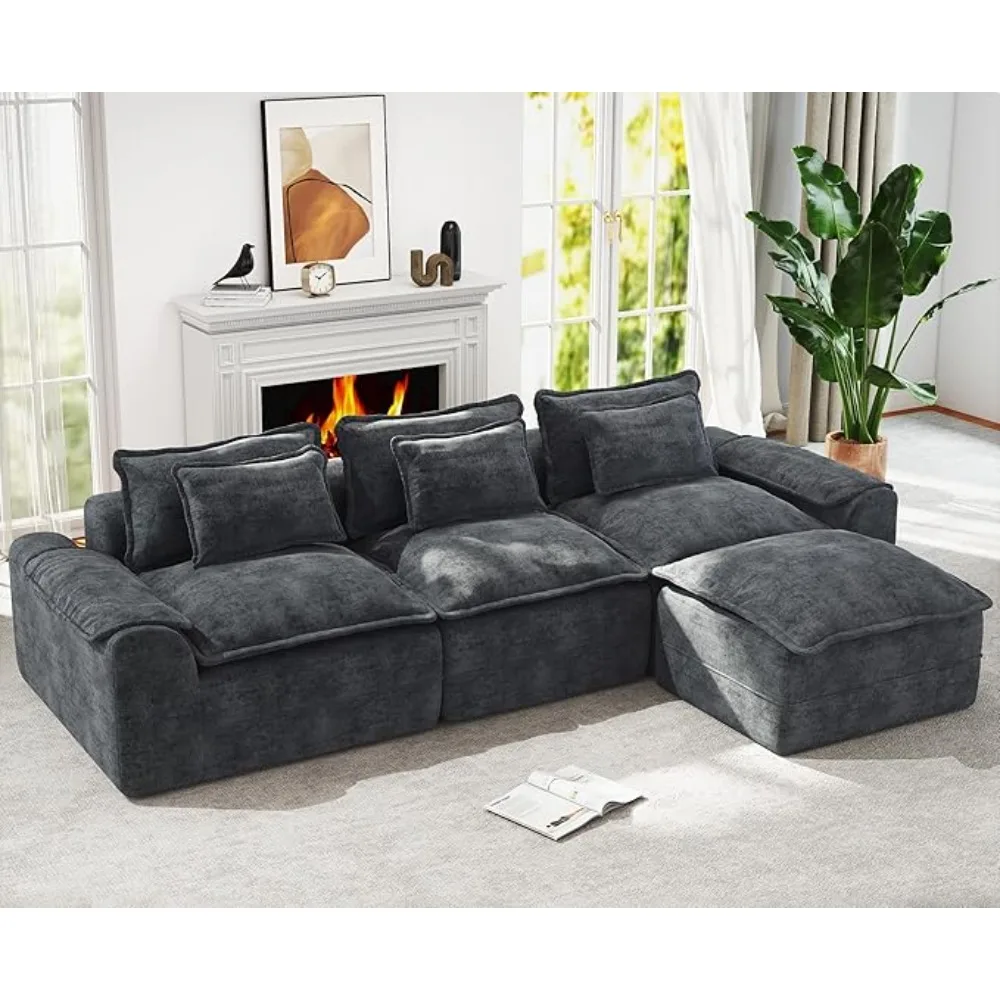 

Large L-Shaped Cloud 3-Seater Sofa with 2 Ottomans – Memory Foam Deep-Seat Couch with Removable Cover for Living Room​
