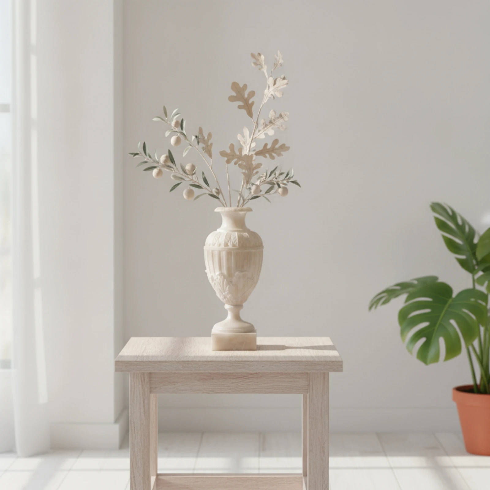 Vase with Pedestal Base Carved Ribbed Vase Flower Holder Flared Decorative for Decorators, Tabletop, Living Room