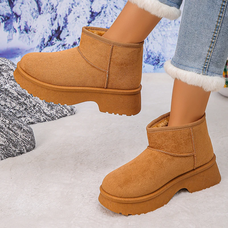 

Fashion Design Thick Heels Snow Boots Women Slip On Thicken Plush Warm Winter Boots Woman Waterproof Non Slip Cotton Shoes
