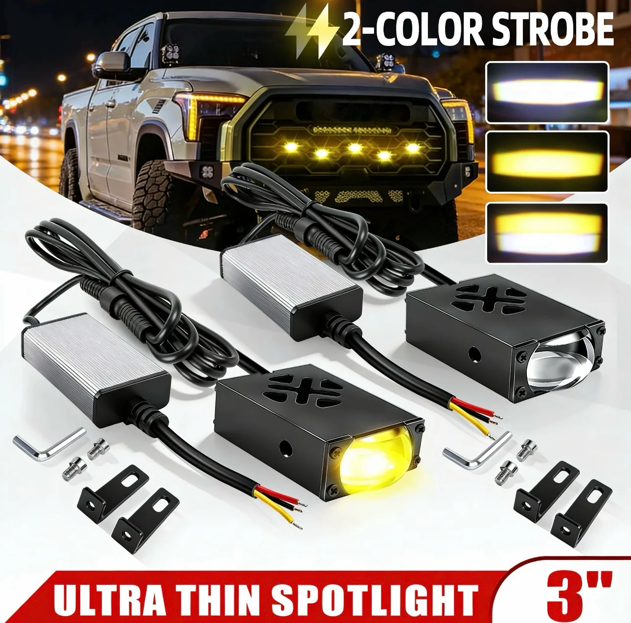 

Светодиодные фары HAOLIDE 2 шт. для решетки радиатора, 12В/24В, с линзой-проектором, для автомобилей и мотоциклов, бело-желтые, комбинированные, стробоскоп, дальний/ближний свет, для бездорожья