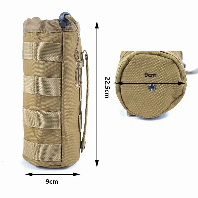 600D Hunting Bags Tactical Small Water Bottle Bag Multi Function Outdoor Adjustable Drawstring Molle External System Khaki