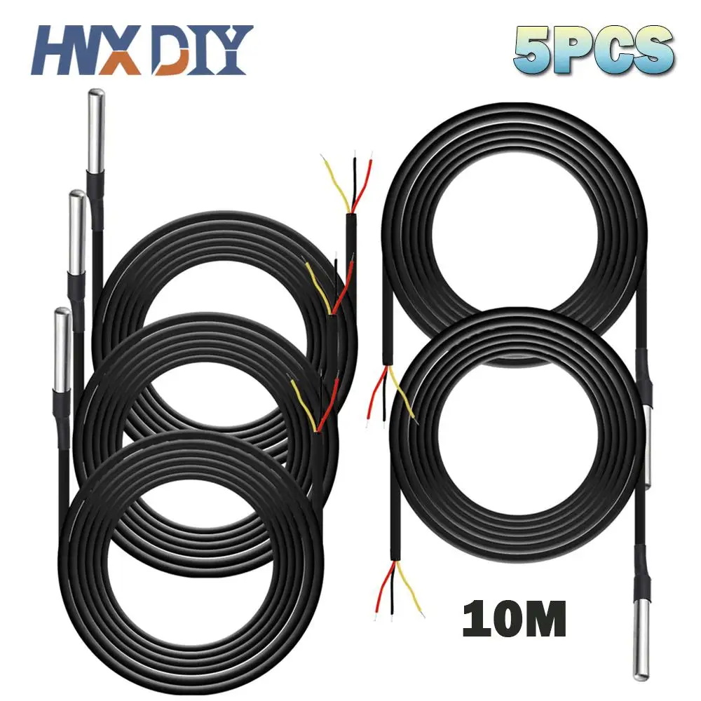 5pcs DS18B20 10M Waterproof Digital Temperature Temp Sensor Cable Probe 18b20 10 Meter Cable Probe Temperature Sensors