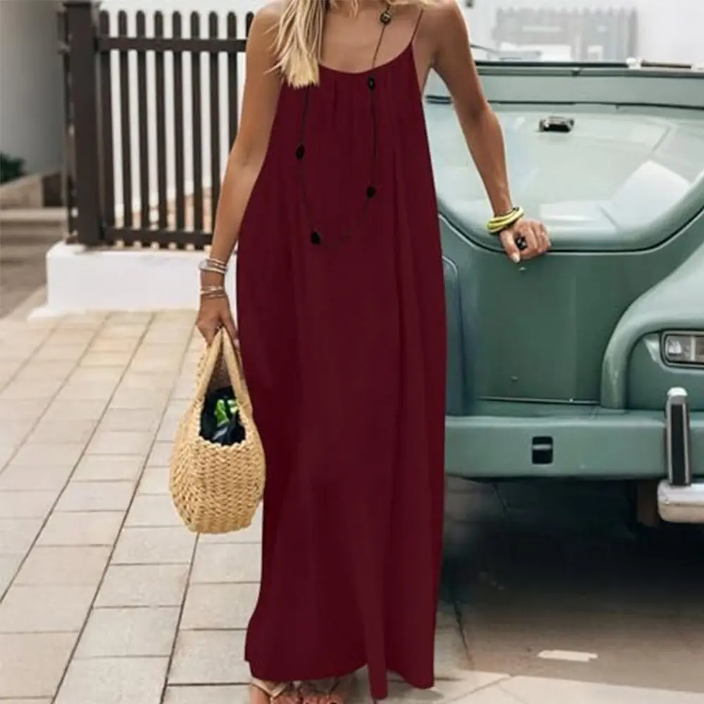 New with Back Tie Backless Cami Dresses Rose Red Pure Color Backless Sleeveless Soft Comfortable Cami Dress for Women