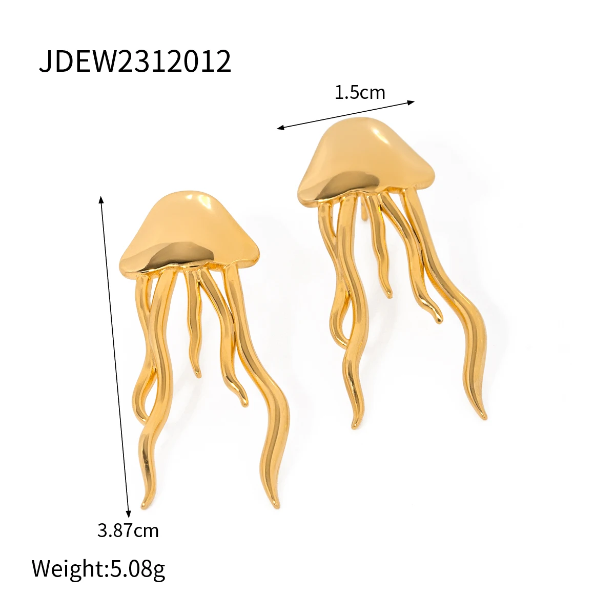 Uworld ze stali nierdzewnej wodoodporne kolczyki w kształcie meduzy oświadczenie metalowe z teksturą 18K złoty kolor biżuteria letnia prezent