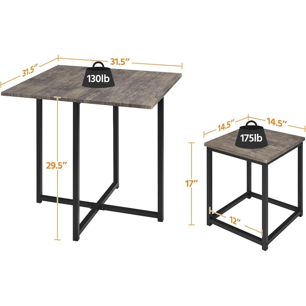 Industriële eettafelset voor 4 compacte keukentafels en 4 krukken, ruimtebesparend ontwerp voor appartement, kleine ruimte,