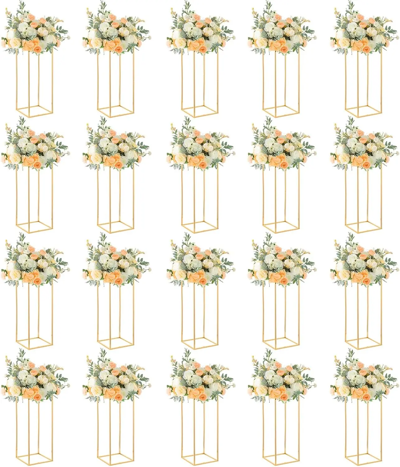 20Pcs Gold Wedding Table Centerpieces 15.7IN, Metal Flower Vase Stand for Reception Anniversary Birthday Party Event Home Decor