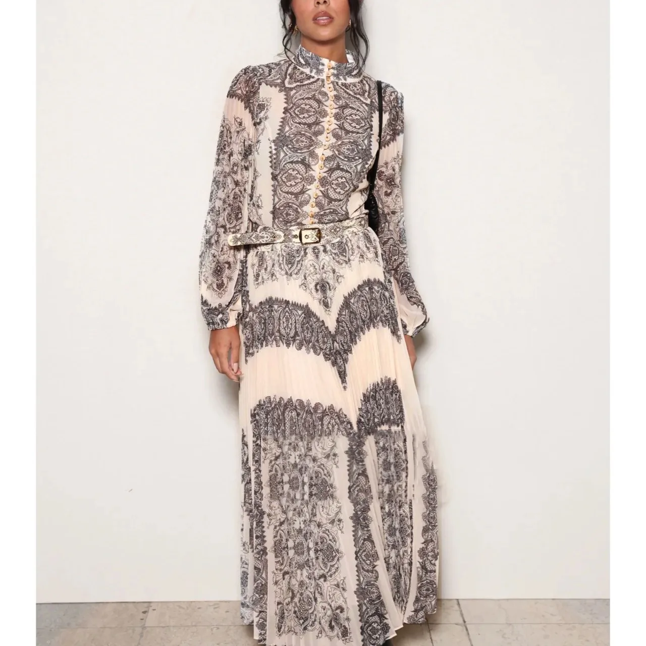 

2025 Australia Z Home New Set Heavy Embellied Single Button Pleated irt Long f Skirt Two Piece Set Faionable Women's...