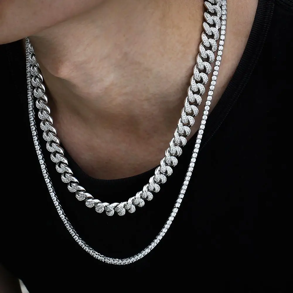 Necklace Moissanite 6MM 8MM 10mm 12mm 15mm Hip Hop Jewelry 925 Sterling Silver Bracelet Men Women VVS Iced Out Cuban Link Chain.