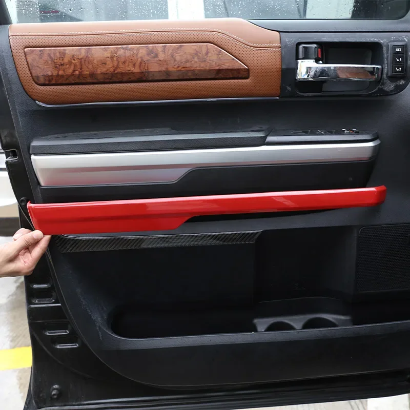 

For Toyota Tundra 2014-2021 ABS Red/Carbon fiber Car Door Armrest Lower Trim Decorative Stickers Car Interior Accessories