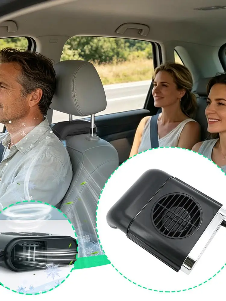 Car Seat Cooling Fan USB Charging Powerful Wireless Rear Seat Headrest Cooling Ac For Summer Hot Weather Road Trip Long Drive