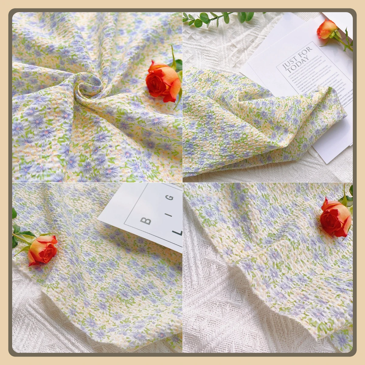 

Свежая цветочная ткань из чистого хлопка с пузырьковой текстурой, мягкий печатный материал для летнего платья, рубашки, кукольной одежды, швейные проекты своими руками