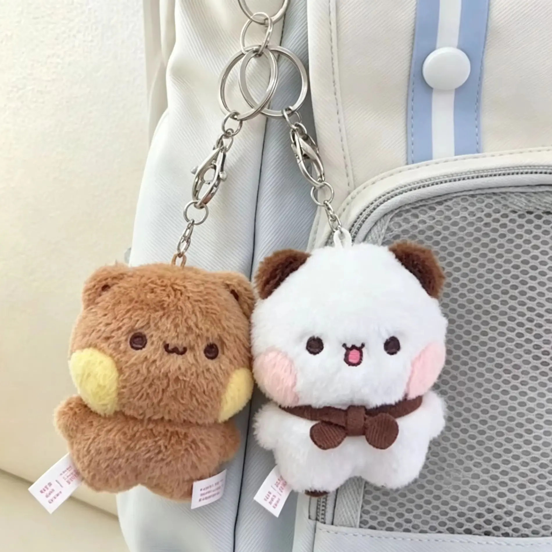 1/2 Pièces Nouveaux Porte-clés Pendentifs en Peluche Panda Bubu et Yier, Mignons Ours Panda de Dessin Animé, Cadeaux pour Couples