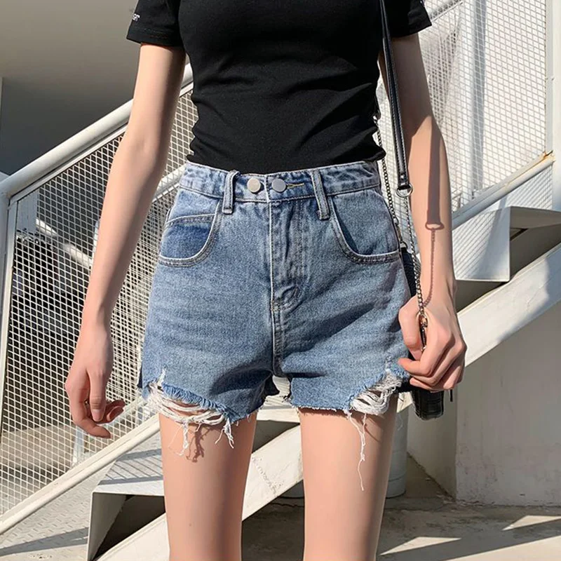 Summer Lady Raw Edge Solid Jeans Women Fashion Designer High Waist Short Pants Girls Chic Vintage Leisure Denim Shorts