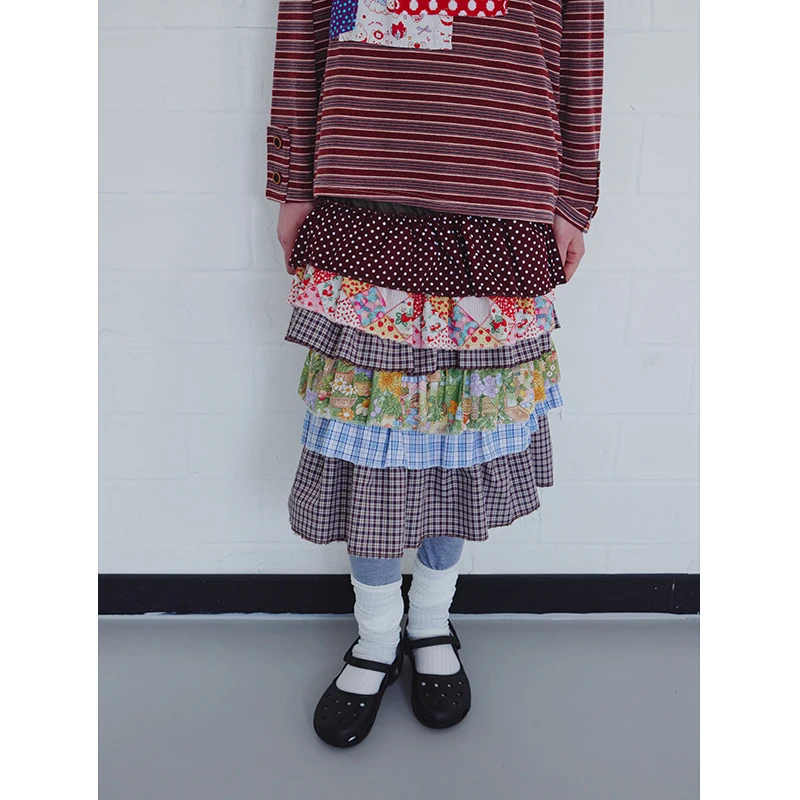 

Весна 2026: Корейская юбка-кейк с цветными блоками, дышащая, приятная к телу, А-силуэт, свободный крой, для девочек