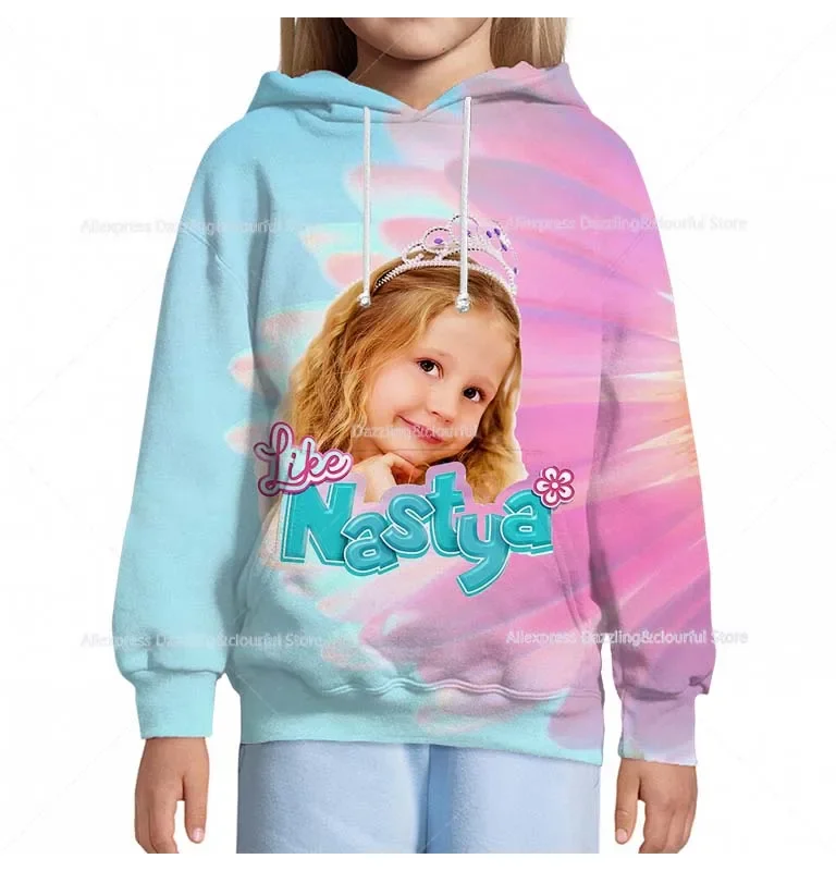 Like Nastya 3D Print Hoodies Girls Kawaii Love Cat Cap Sweatshirts Children Cartoon Pullovers Spring Clothes Harajuku Streetwear