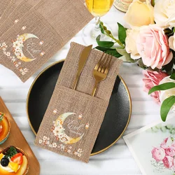 Eid Mubarak Burlap Knife and Fork Bag Ramadan Kareem Decorations For Home 2025 Islamic Muslim Party Favors Moon Star Cutlery Bag
