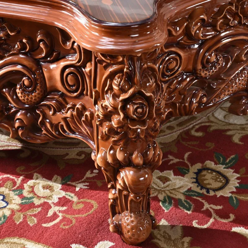 European long coffee table American dark solid wood carving flower oak thickened luxury 1.8 villa 1.5 meters