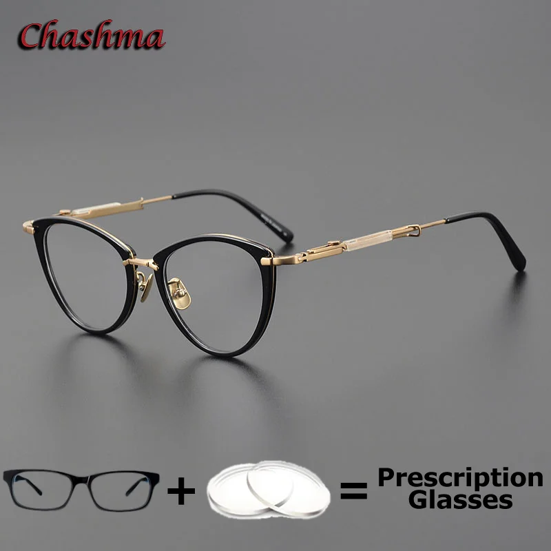 Chashma Eyewear Cat Eye Acetate Titanium High End Optical Lenses Prescription Glasses for Famale Luxury Computer Working Glass
