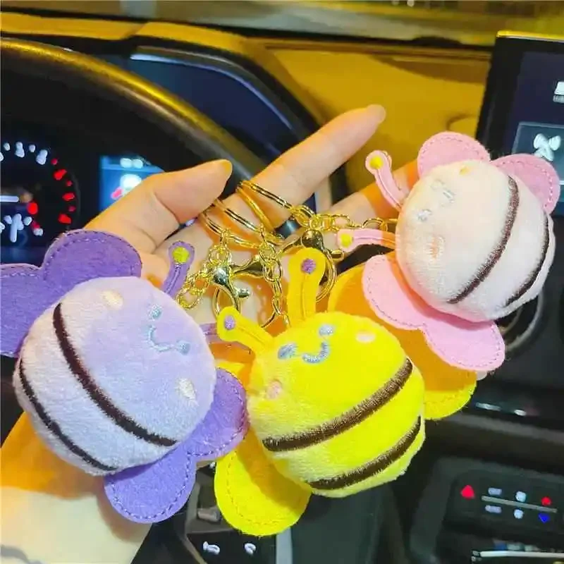 1-20PCS Cute Bee Plush Keychain Cartoon Animal Doll Key Ring for Bag Backpack Purse Decoration Girls Gift Toy Charm