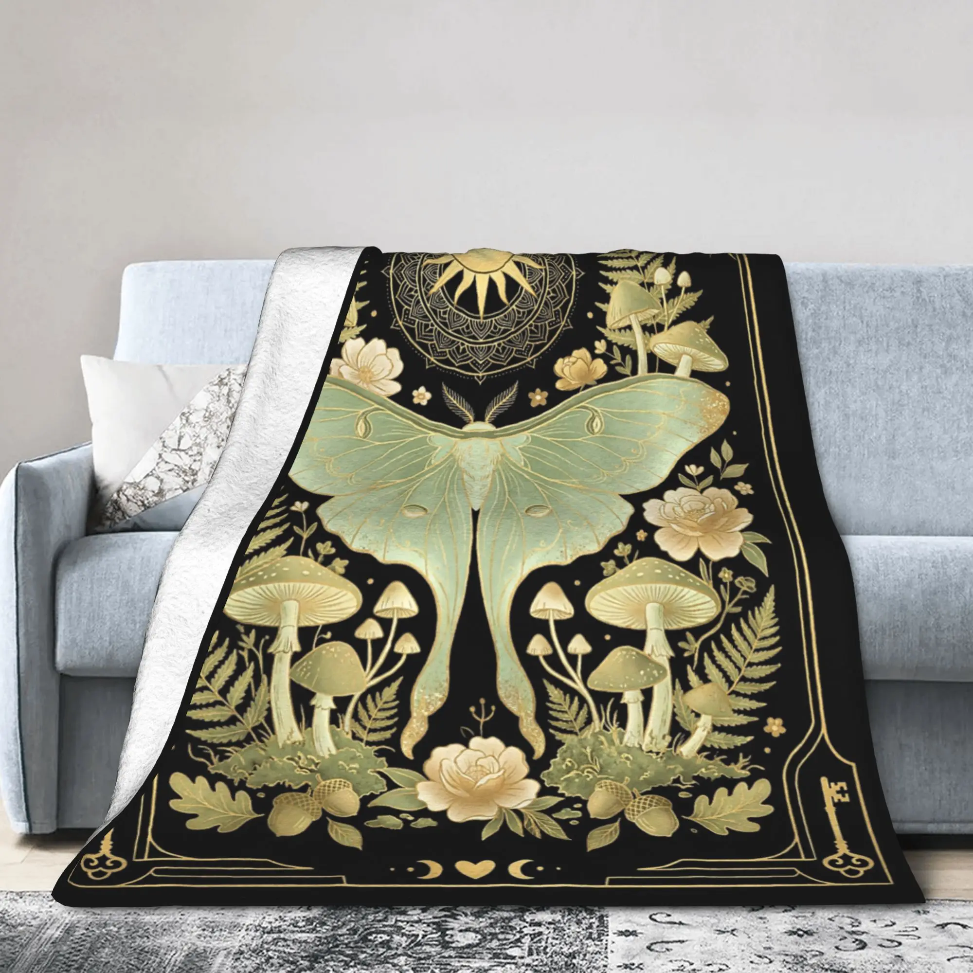 Goblincore Moth Tarot Card Moon Flowers Flannel Blanket Cottagecore Vintage Bedding Throw Blankets Couch Soft Gift Breathable