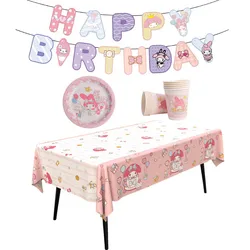 Sanrio Birthday Party Tablecloth Oil-proof Waterproof Atmosphere Sense Cartoon Melody Disposable Tablecloth Decoration