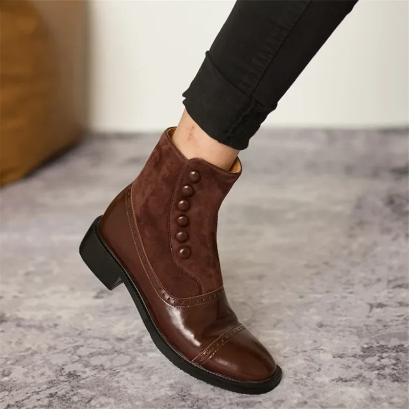 Autumn/Winter Women Boots Round Toe Low Heel Ankle Boots Split Leather Shoes for Women Casual Sheep Suede Leather Designer Boots