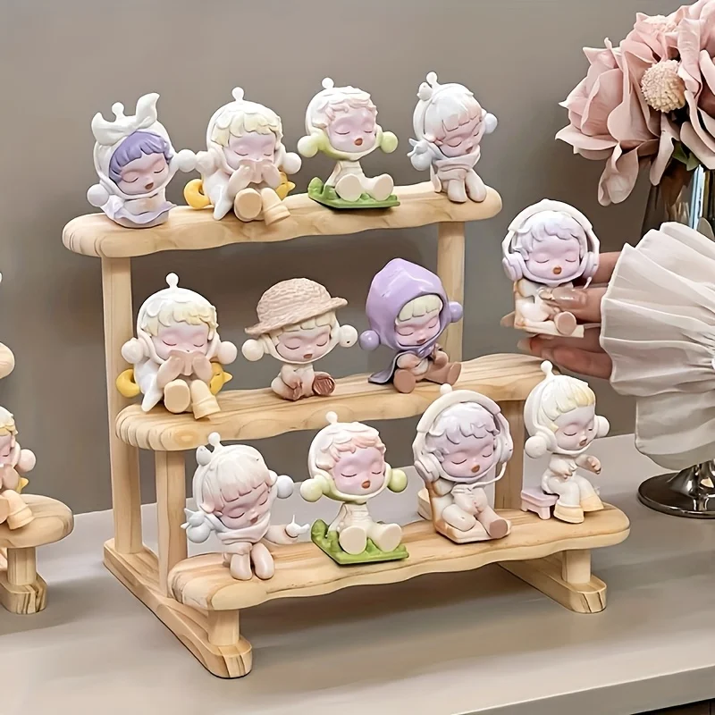 Wooden Multi-Tier Ladder Blind Box Figure Display Rack, Creative Desktop Storage Shelf For Trendy Toys Collectibles