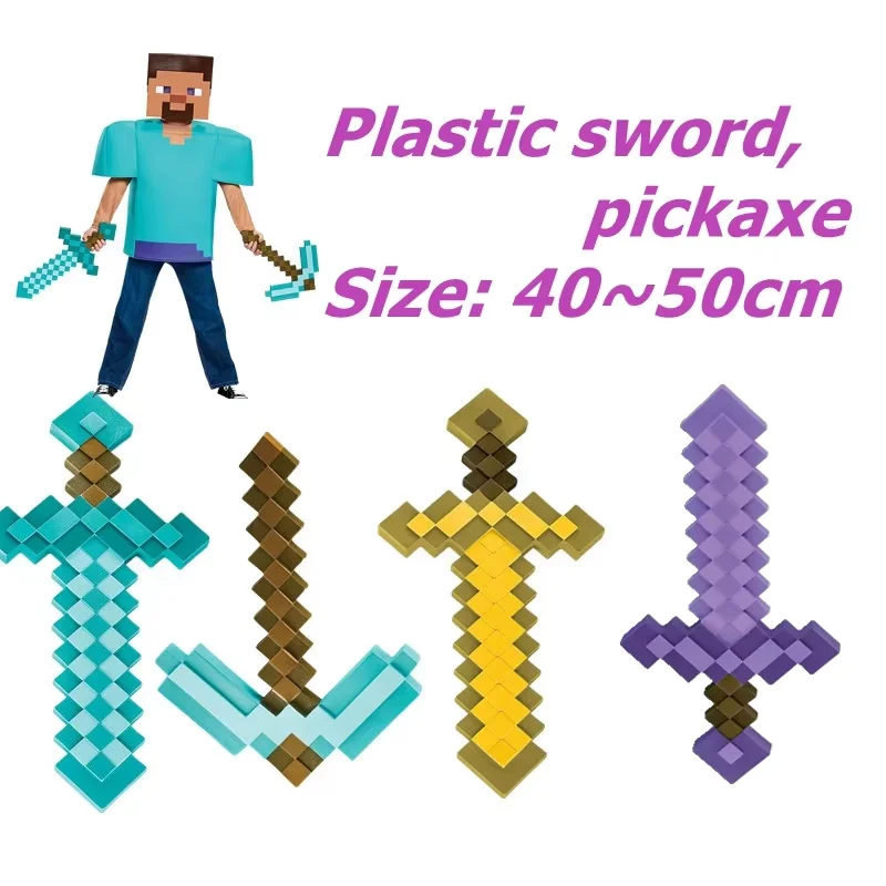 45cm Game Minecraft Design Blue Diamond Sword My World Plastic Toy Steve Sword Ax Kids Lovely Toys For Children Cosplay Gift