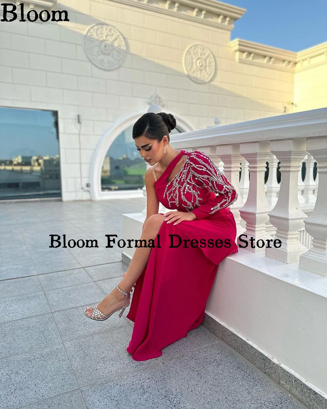 Bloom One-Shoulder Handbeadings Prom Dresses Long Sleeve Cut-out Evening Dresses Wedding Party Dress 2024 vestidos de gala