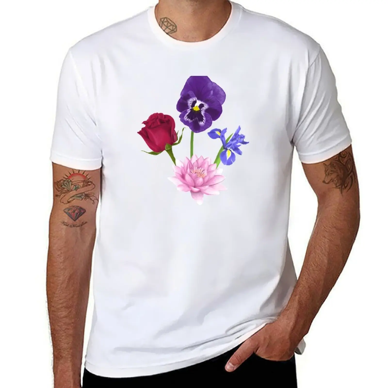 

Roses/Lotus/Violet/Iris T-Shirt t shirts with prints t shirts for man cotton soft T-Shirt