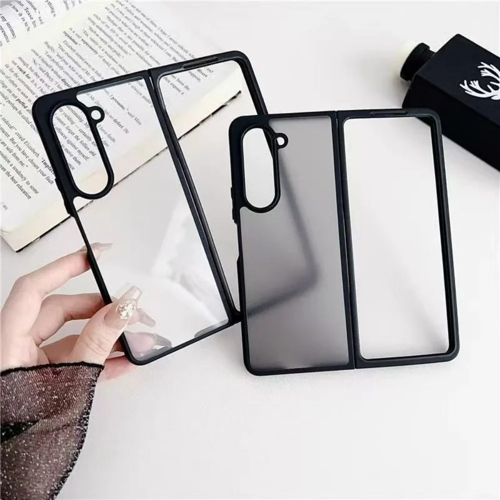 Luxury Frosted Transparent PC Back Phone Case For Samsung Z Fold 7 6 5 4 Independent Button Soft Full Frame Bumper NonSlip Cover view 2