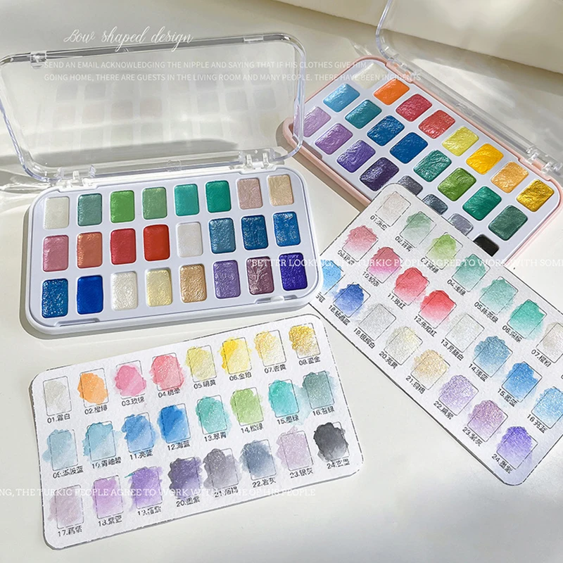 24 Color Nail Solid Pigment Aurora Pearly Nail Art Watercolor Metallic Palette Paint Draw Chrome Chameleon Powder Nail SetGradie