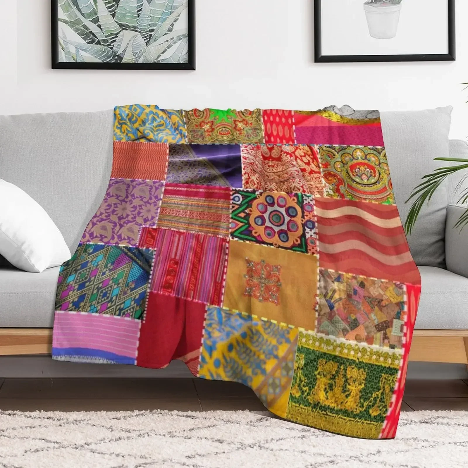 Boho Art Sari Patchwork Quilt Throw Blanket Tourist Luxury Throw Personalized Gift Decorative Sofa Blankets