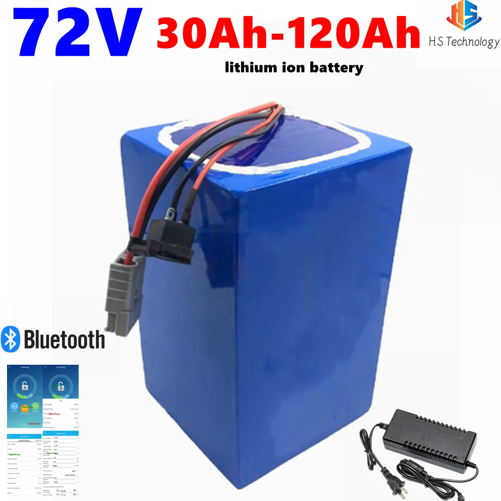 72v 30A  50Ah 60Ah 70Ah 80Ah 100Ah lithium ion battery with bluetooth BMS for 5000W scooter Motorcycle Forklift Crane truck