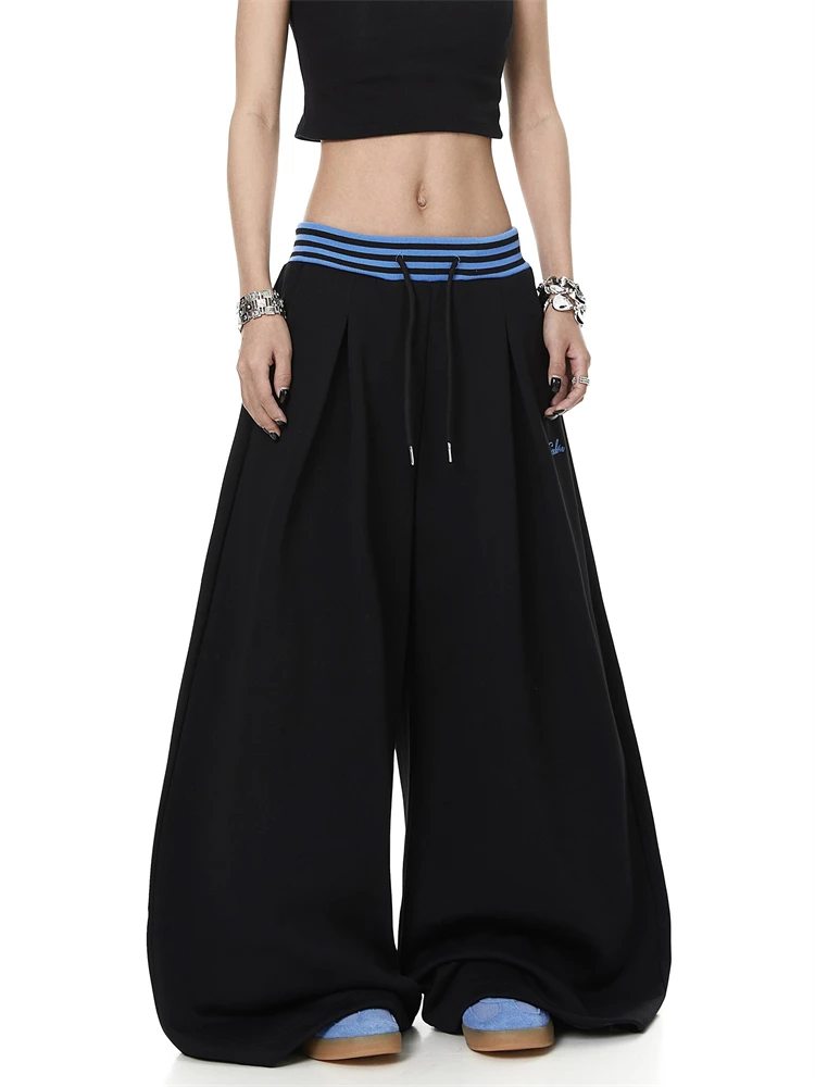 Women's Color-blocking Stripes Hip-Hop Sweatpants Cool Girl High Waisted Pants Street Unisex Bottoms Female Wide Leg Trousers