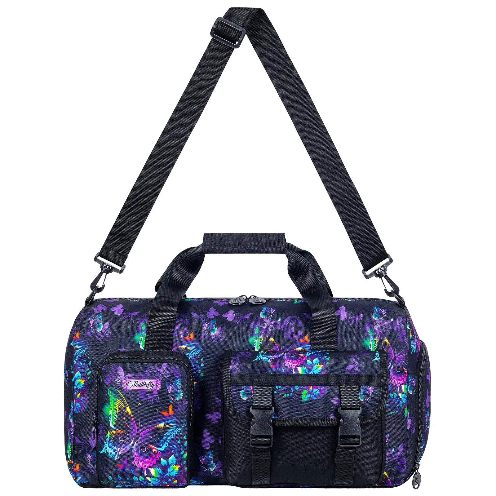 

Duffle Girls for Kids, Gym Bag Butterfly Travel Duffle Bag with Shoe Compartments Sports Teens Weekender Sleepover Carry On B