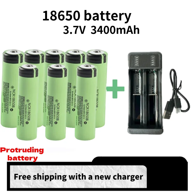 2024 protruding 18650 rechargeable lithium battery NCR18650 3.7V 3400mAh 34B USB charger original battery cell flashlight