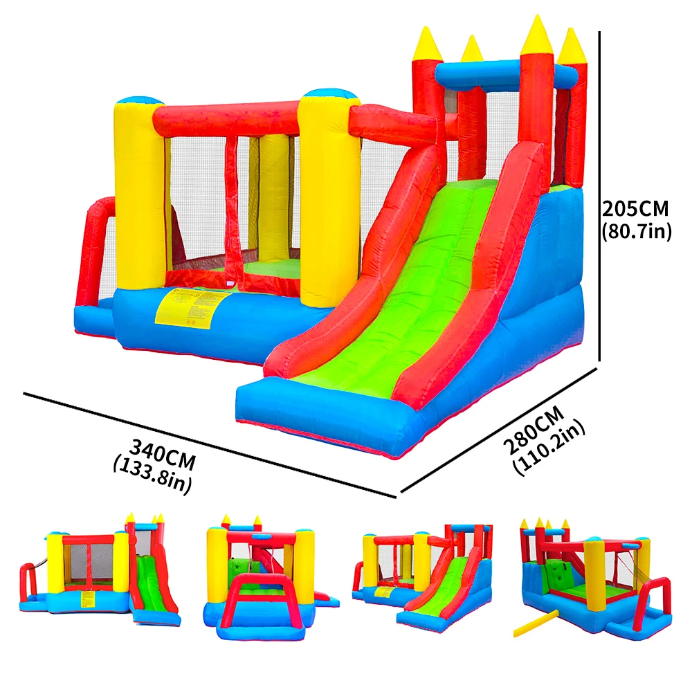 Factory Custom 62028 Warm Color Home Jumping Castle Inflatable Bounce House Slide 3 Person Capacity 420D Oxford Fabric