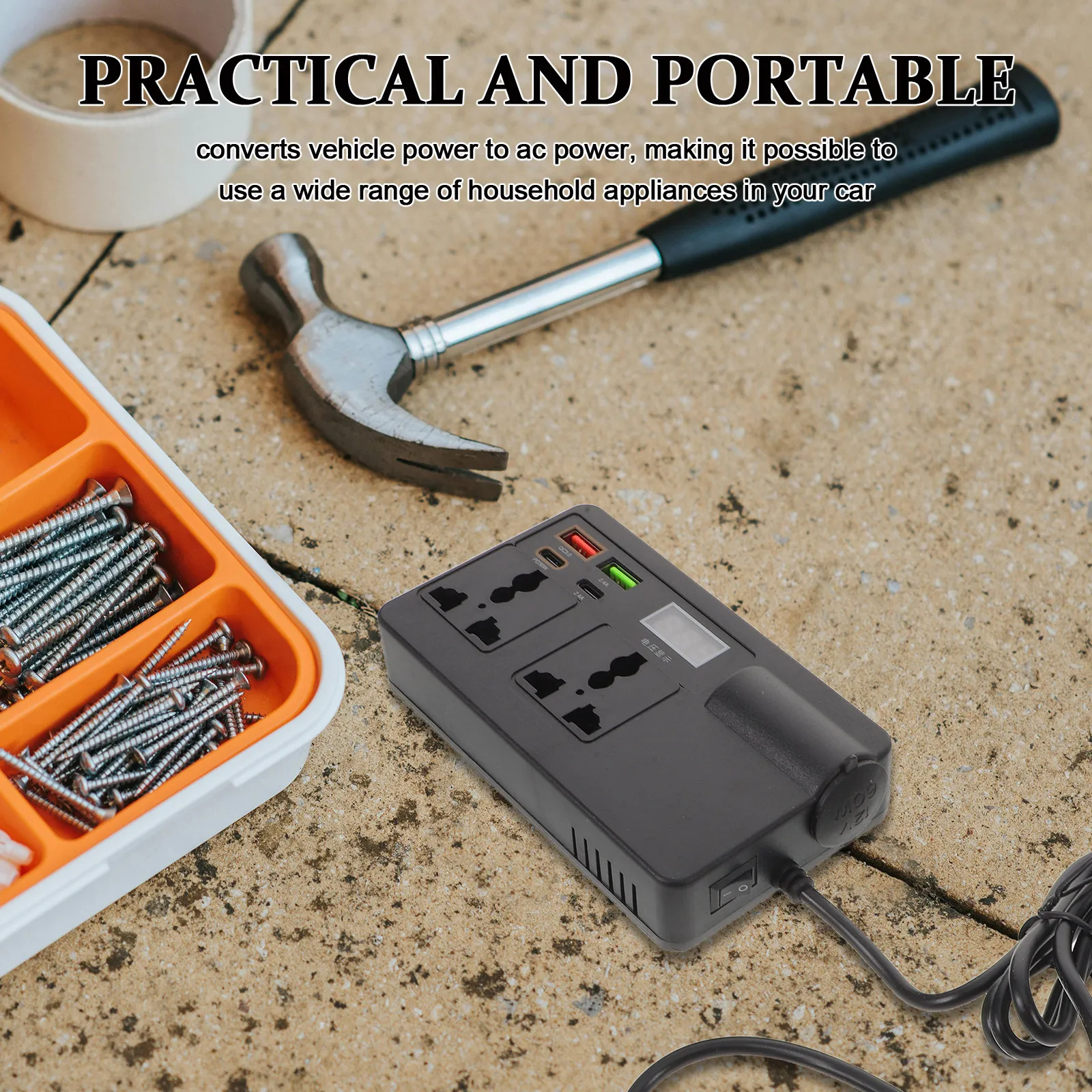 120W Automotive Inverter 12V 24V to 220V Ac Power Converter for Cars Trucks Rvs with Fast USB Charging Dual Outlets Laptop