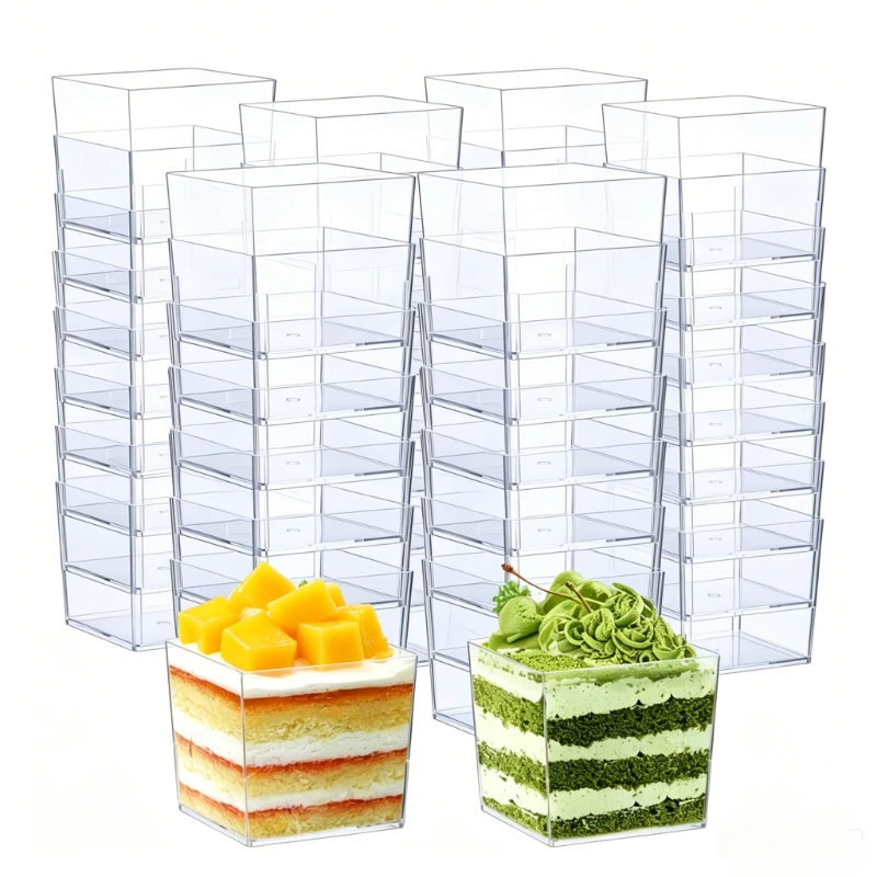10/20PCS Transparent Square Dessert Cup Disposable Plastic Cups Make Fruit Pudding Ice Cream Holiday Gatherings Dedicated