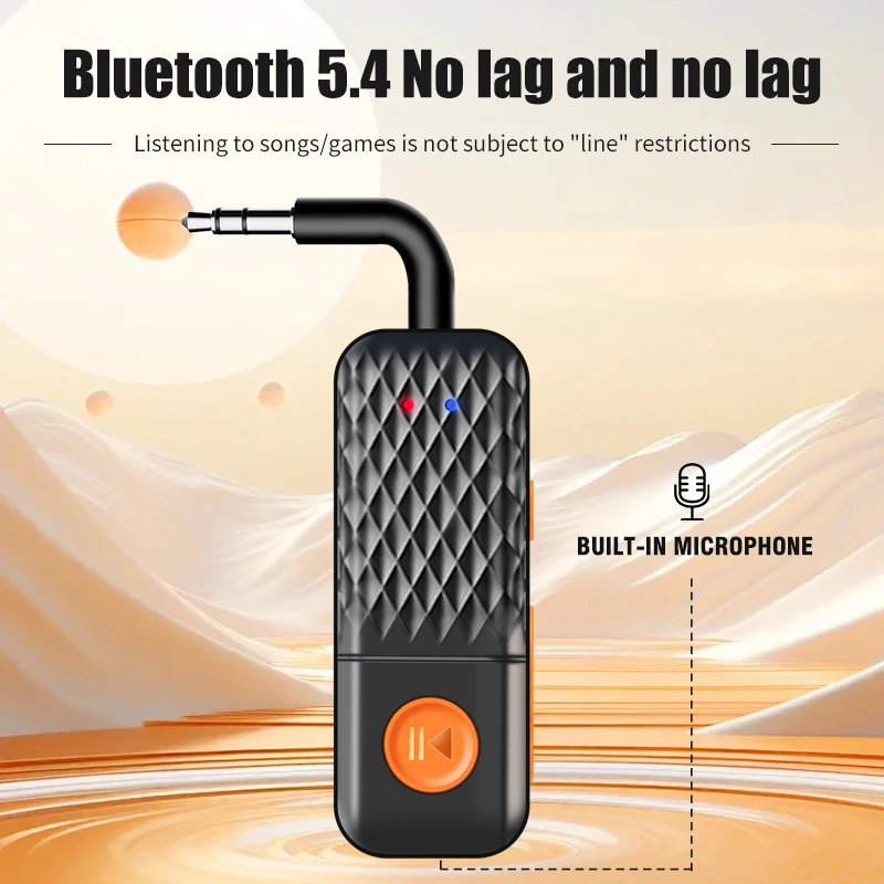 3.5mm Bluetooth 5.4 Audio Transmitter Receiver HD Output Light Music Function for Car Home Speaker TV Video Accessories
